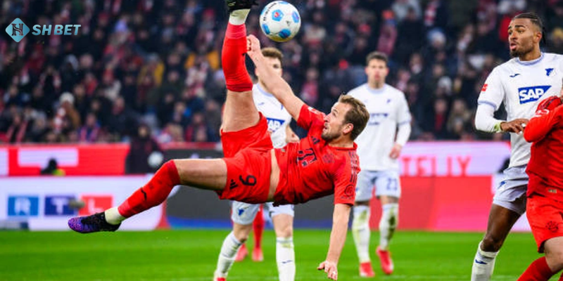 Harry Kane sút bóng ghi bàn trong màu áo Bayern Munich tại Bundesliga.